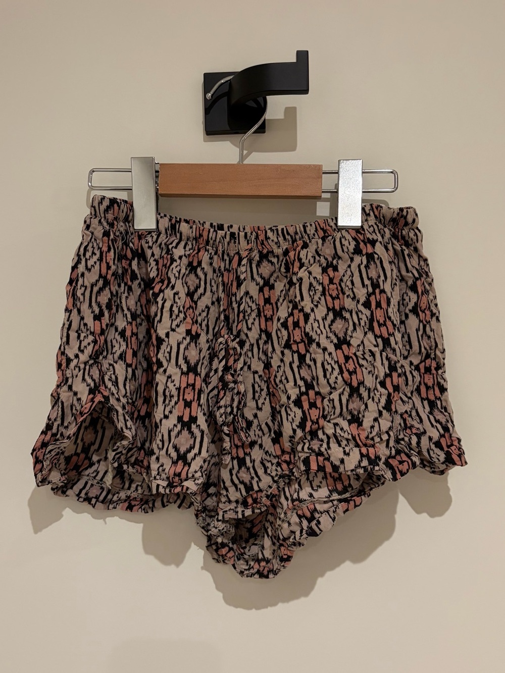 Brandy Melville Pink & Black Ikat Ruffle-Trim Shorts